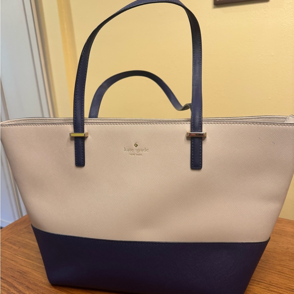 Kate Spade Cream and Blue Tote Bag